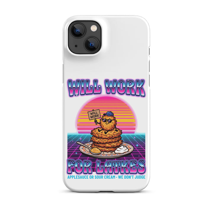 Will Work for Latkes 80s Jewish pride snap phone case for iPhone 14 Plus, matte finish - front view