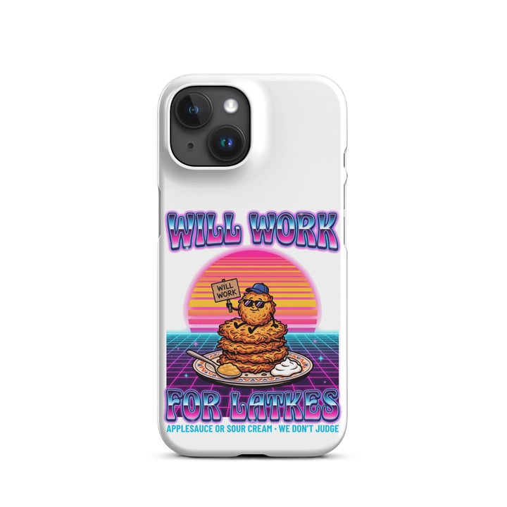 Will Work for Latkes 80s Jewish pride snap phone case for iPhone 15, matte finish - front view