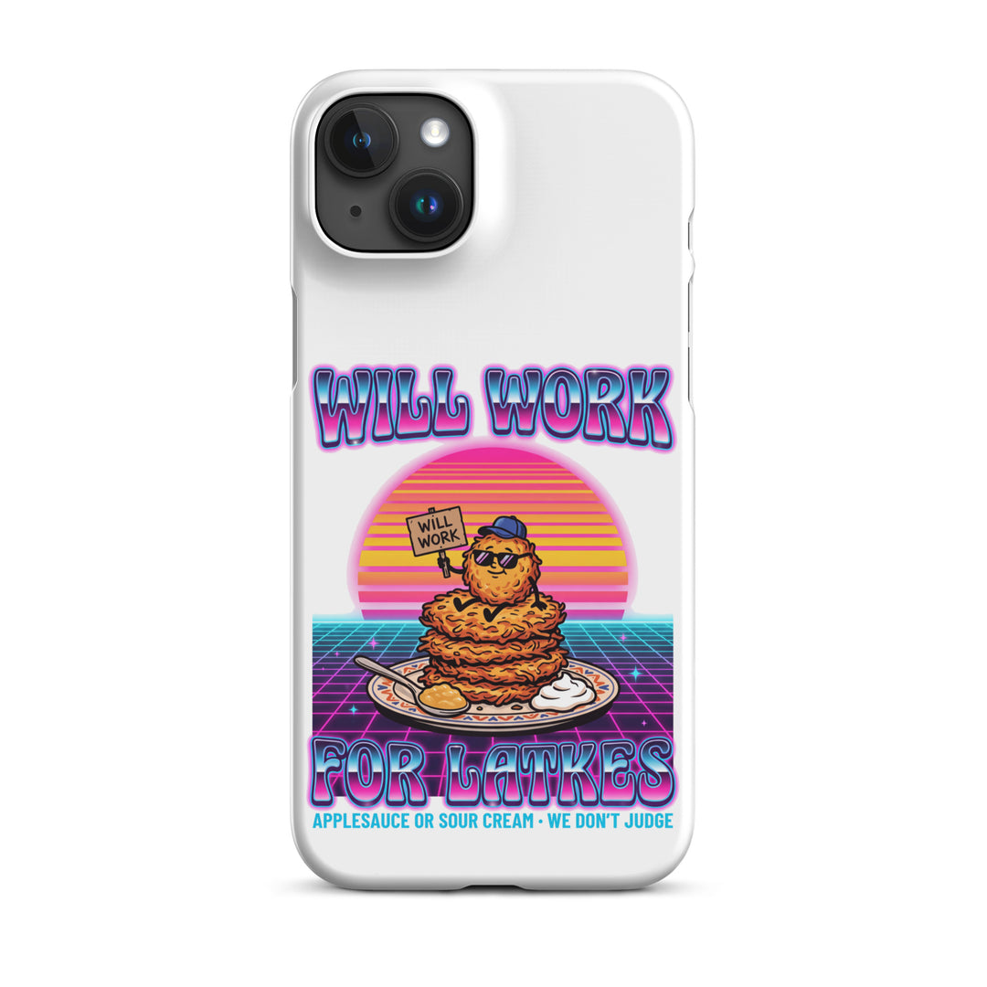 Will Work for Latkes 80s Jewish pride snap phone case for iPhone 15 Plus, matte finish - front view