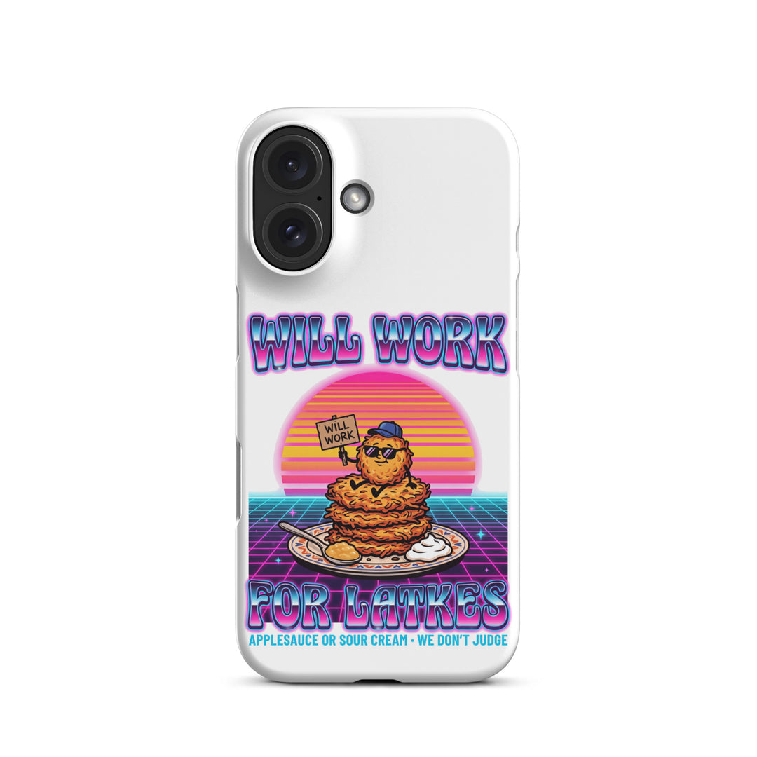 Will Work for Latkes 80s Jewish pride snap phone case for iPhone 16, matte finish - front view