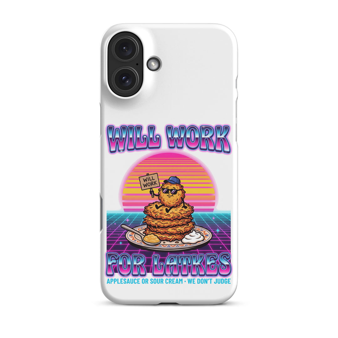 Will Work for Latkes 80s Jewish pride snap phone case for iPhone 16 Plus, matte finish - front view