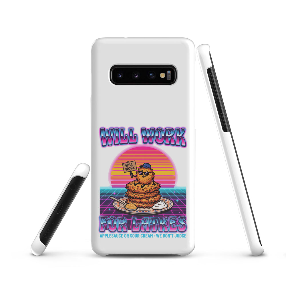 Will Work for Latkes 80s Jewish pride snap phone case for Samsung Galaxy S10, glossy finish - front view