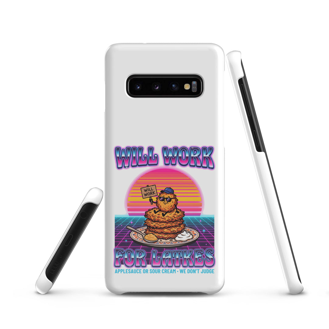 Will Work for Latkes 80s Jewish pride snap phone case for Samsung Galaxy S10, glossy finish - front view