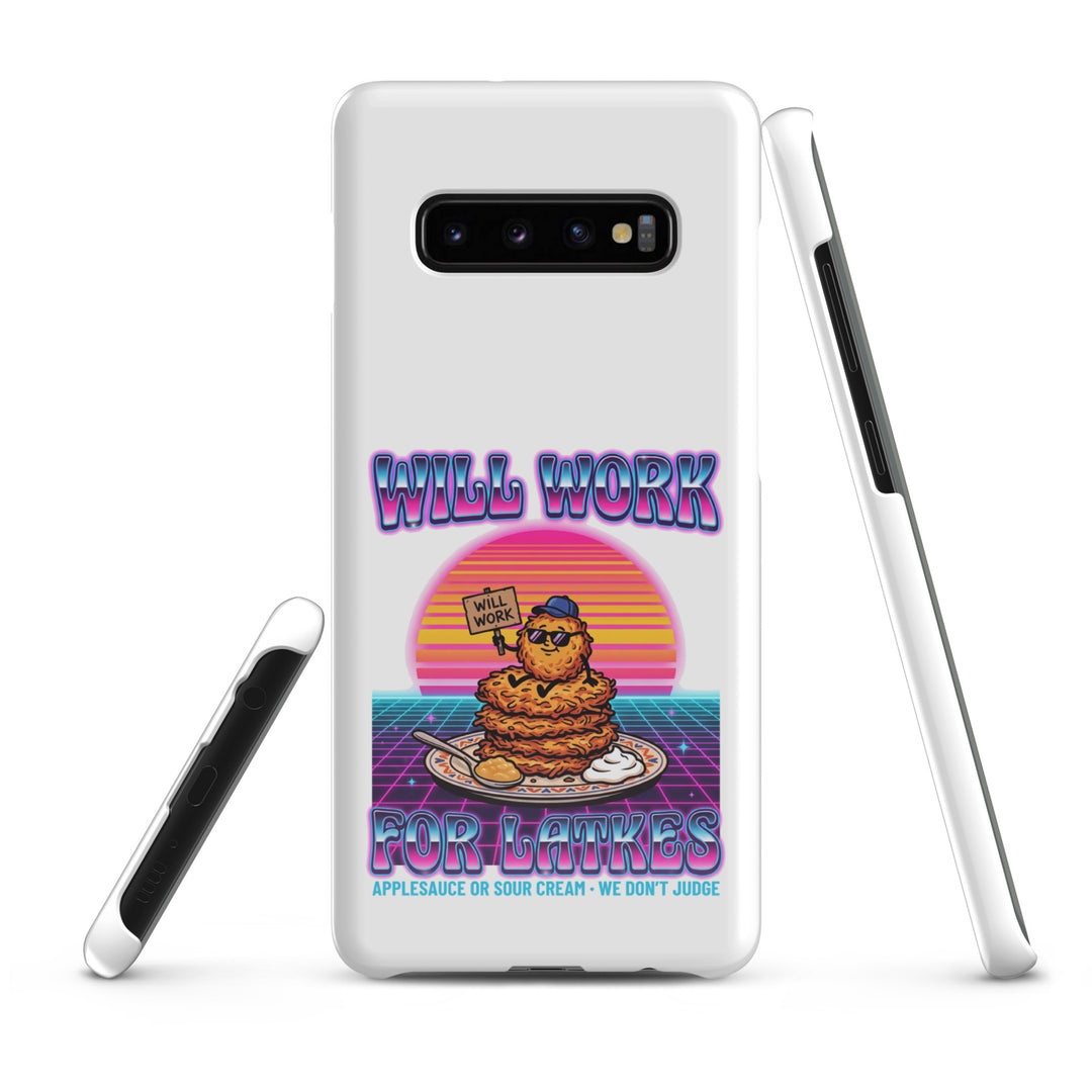 Will Work for Latkes 80s Jewish pride snap phone case for Samsung Galaxy S10 Plus, glossy finish - front view