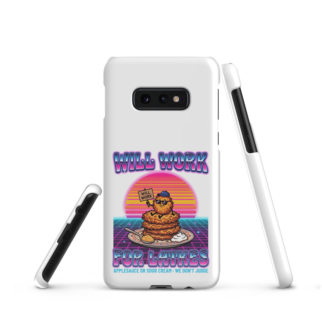 Will Work for Latkes 80s Jewish pride snap phone case for Samsung Galaxy S10E, glossy finish - front view