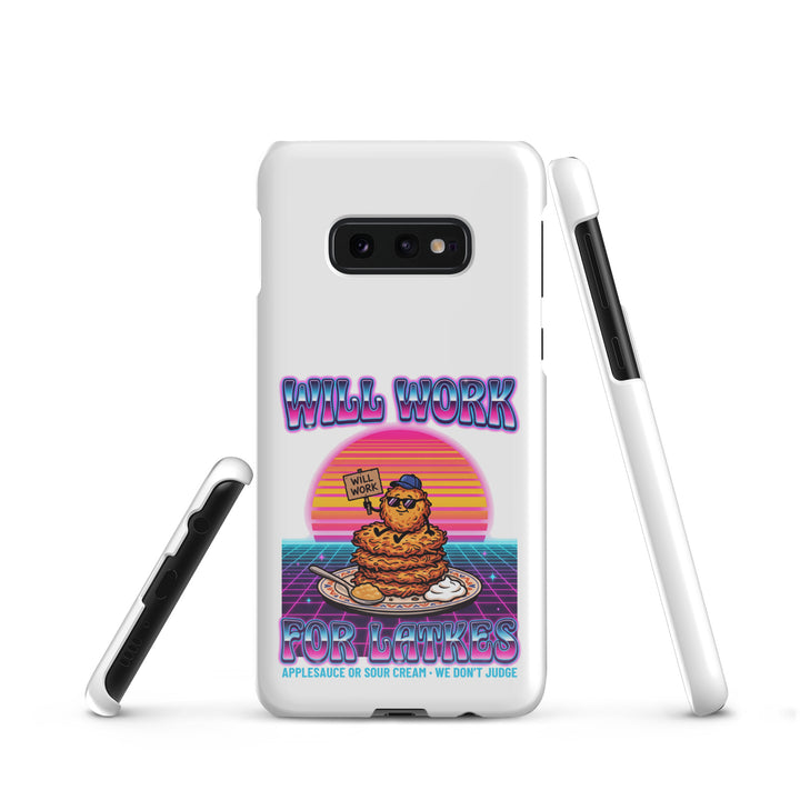 Will Work for Latkes 80s Jewish pride snap phone case for Samsung Galaxy S10E, glossy finish - front view