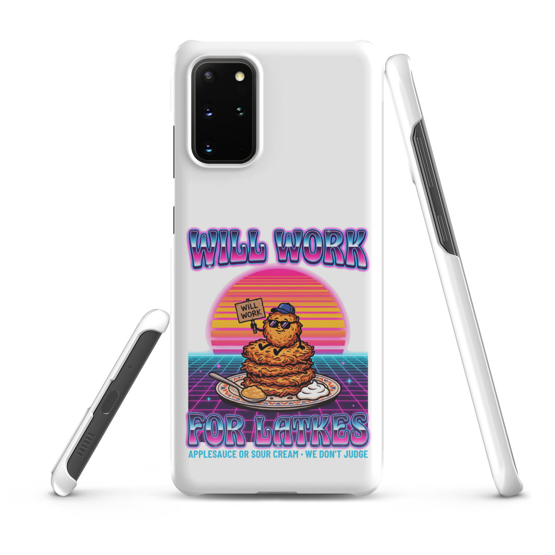 Will Work for Latkes 80s Jewish pride snap phone case for Samsung Galaxy S20 Plus, glossy finish - front view
