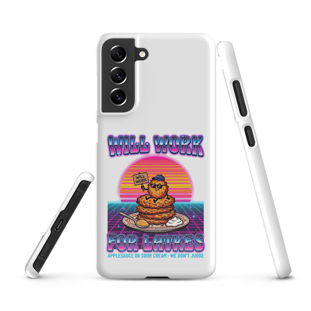Will Work for Latkes 80s Jewish pride snap phone case for Samsung Galaxy S21 Fe, glossy finish - front view