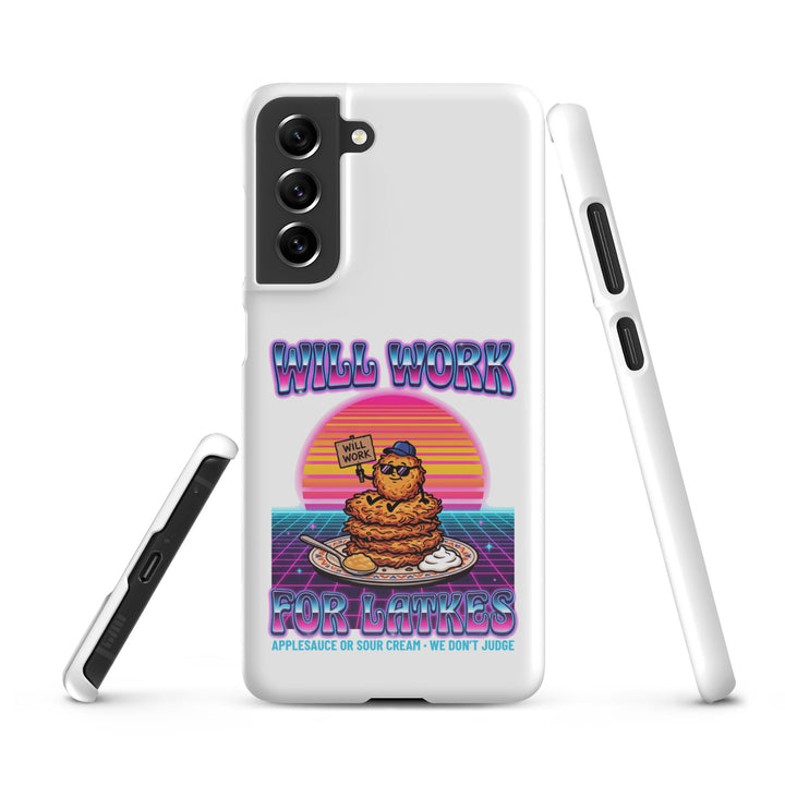 Will Work for Latkes 80s Jewish pride snap phone case for Samsung Galaxy S21 Fe, glossy finish - front view