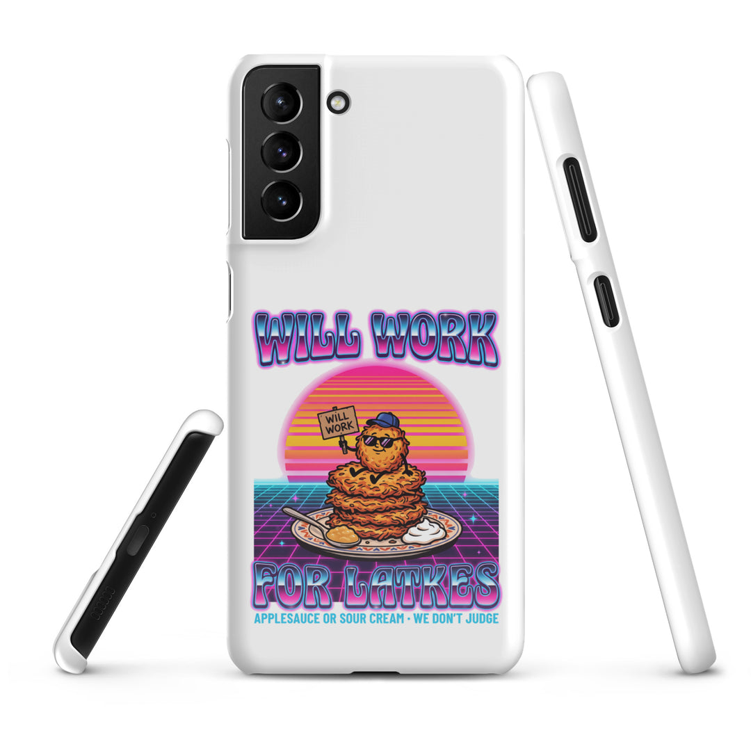 Will Work for Latkes 80s Jewish pride snap phone case for Samsung Galaxy S21 Plus, glossy finish - front view