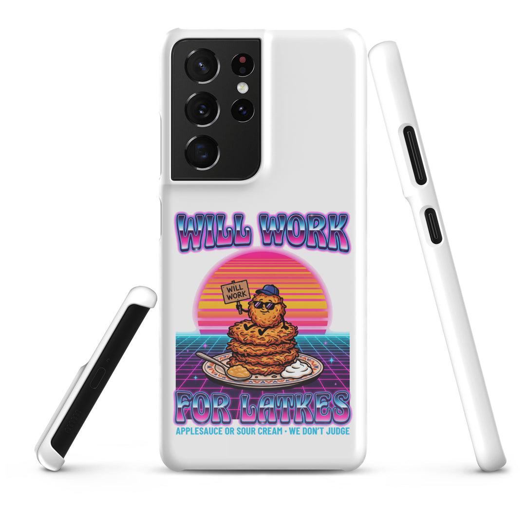 Will Work for Latkes 80s Jewish pride snap phone case for Samsung Galaxy S21 Ultra, glossy finish - front view
