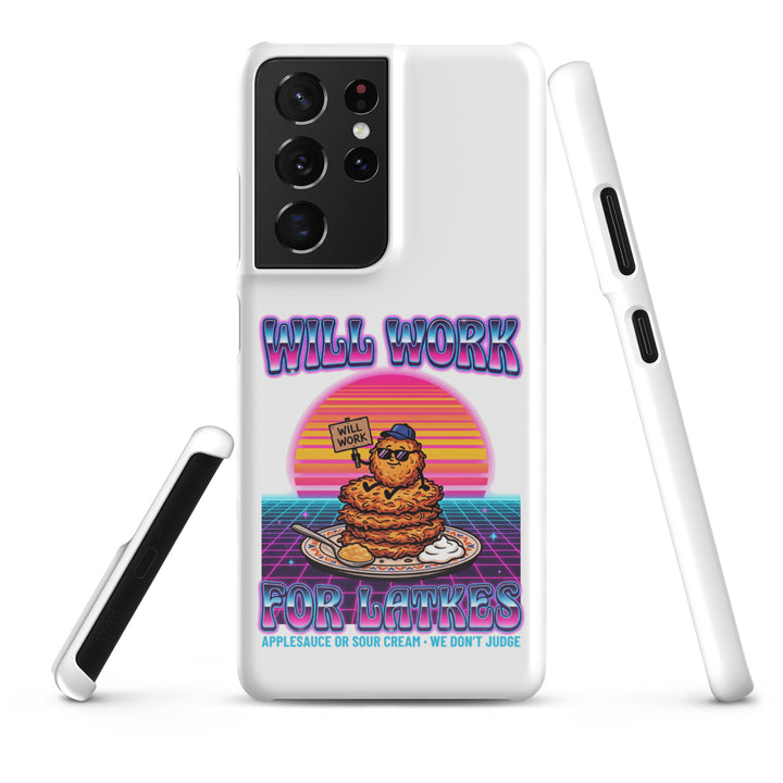 Will Work for Latkes 80s Jewish pride snap phone case for Samsung Galaxy S21 Ultra, glossy finish - front view