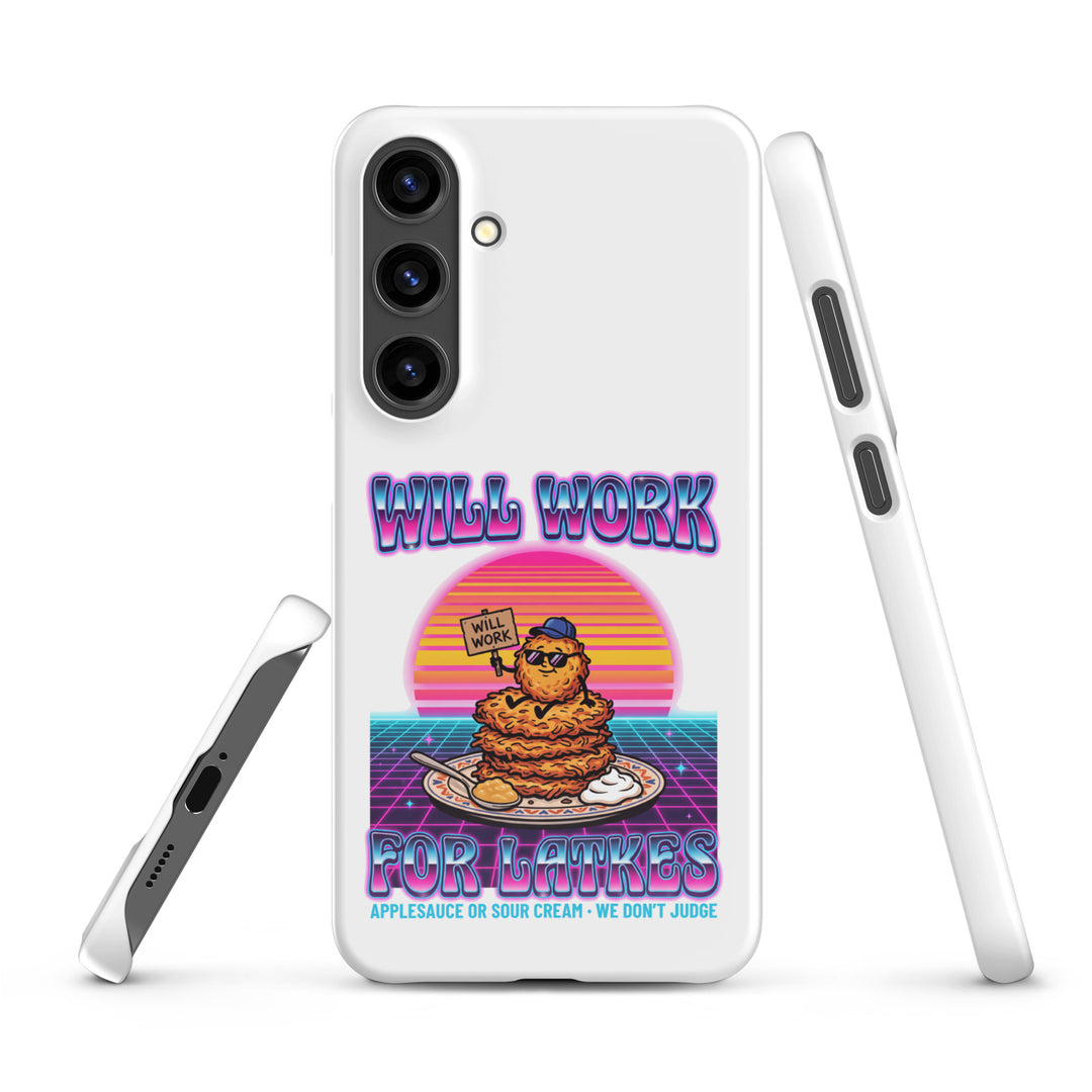 Will Work for Latkes 80s Jewish pride snap phone case for Samsung Galaxy S24 Plus, glossy finish - front view