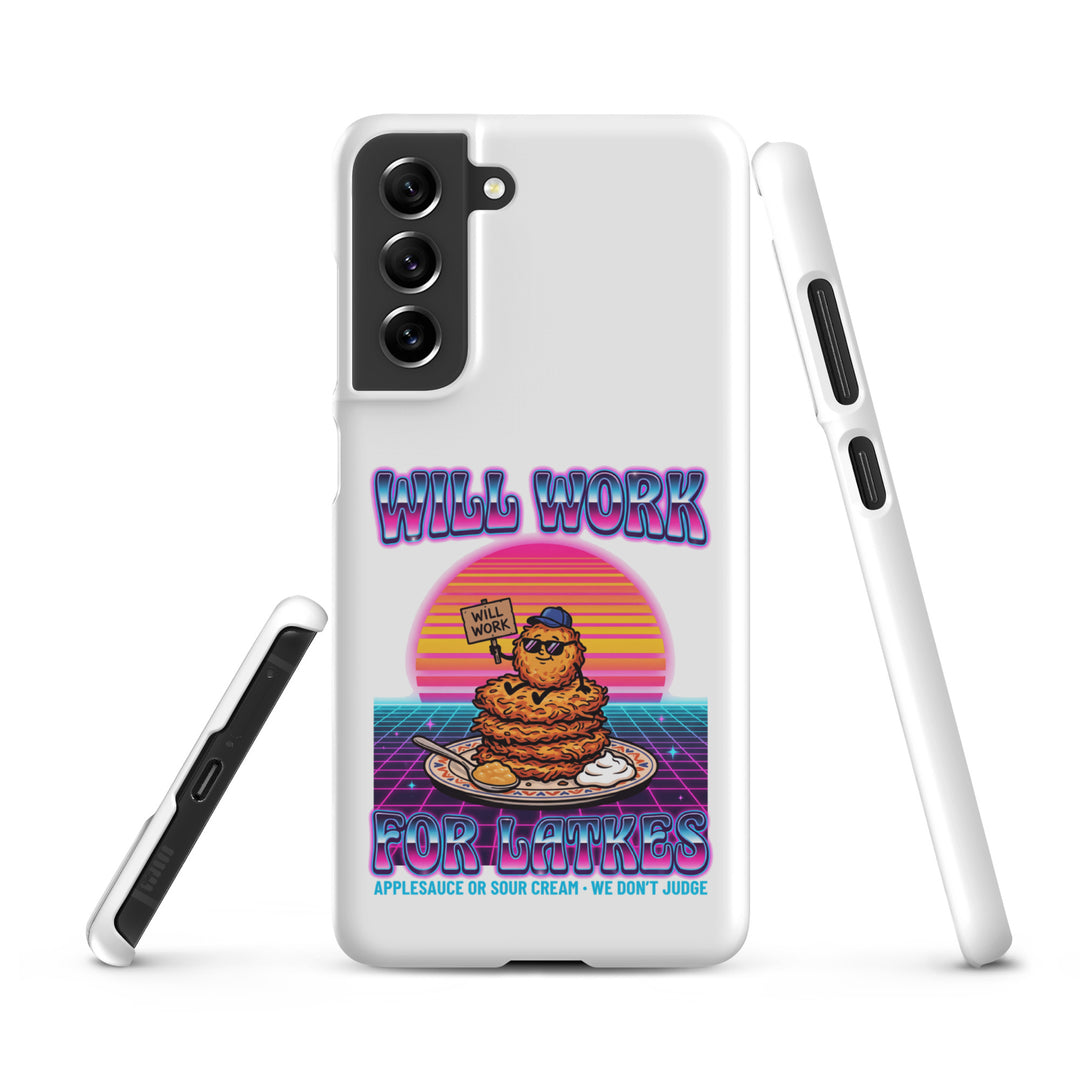 Will Work for Latkes 80s Jewish pride snap phone case for Samsung Galaxy S21 Fe, matte finish - front view