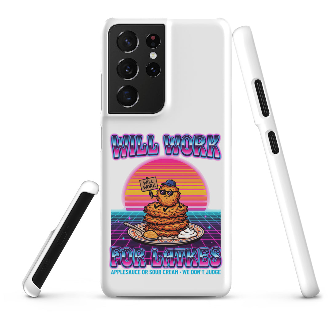 Will Work for Latkes 80s Jewish pride snap phone case for Samsung Galaxy S21 Ultra, matte finish - front view