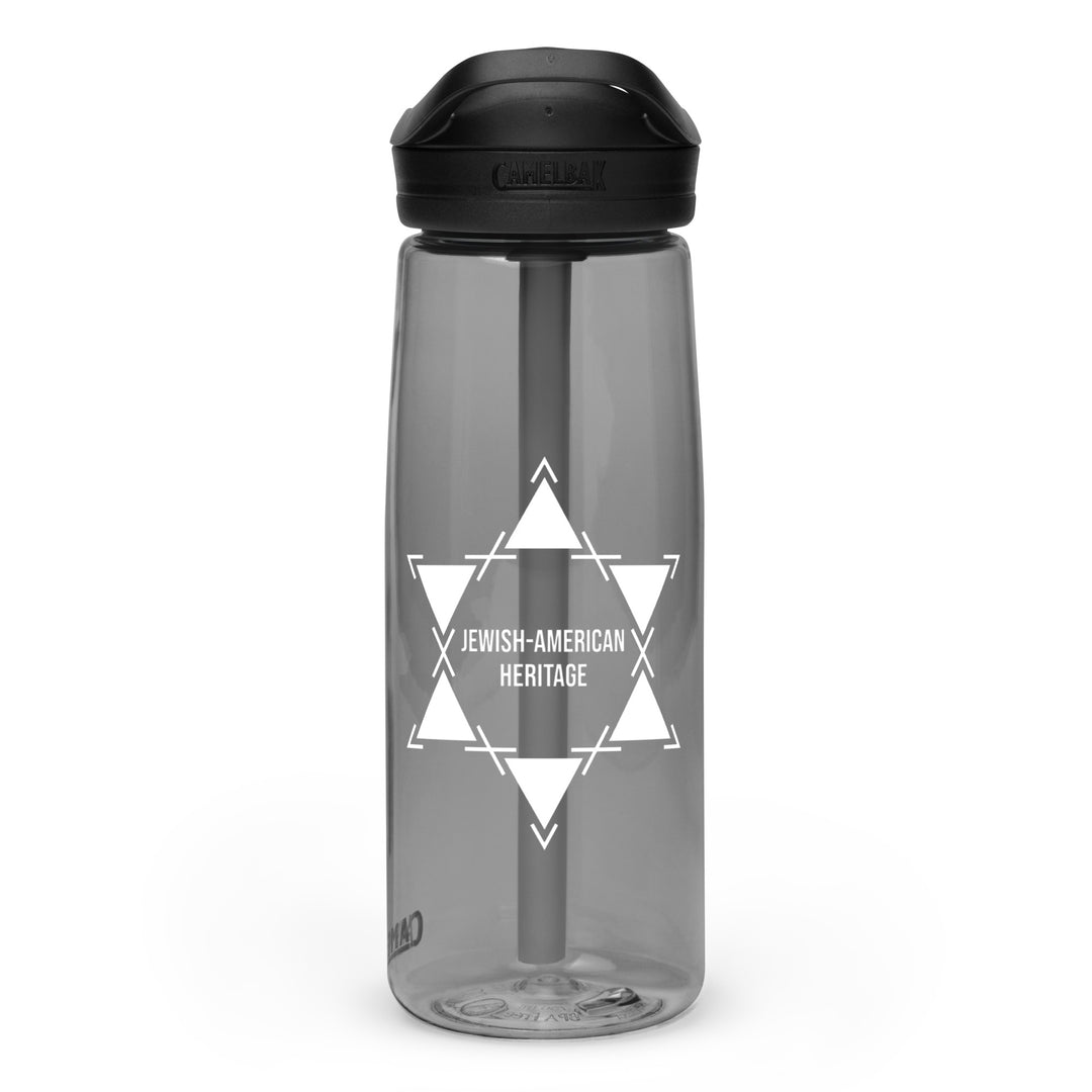 Jewish American Heritage Jewish pride sports water bottle in Charcoal - close-up