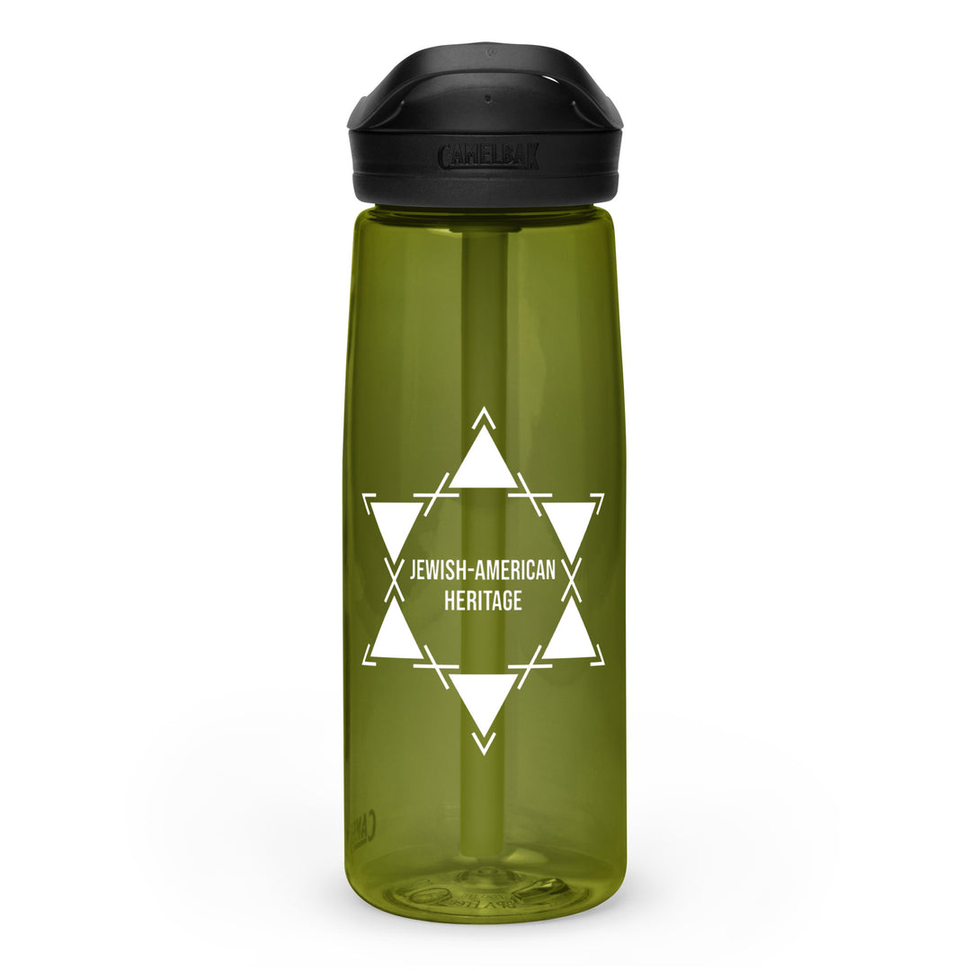 Jewish American Heritage Jewish pride sports water bottle in Olive - detail view