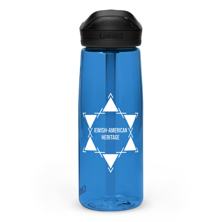 Jewish American Heritage Jewish pride sports water bottle in Oxford Blue - back view