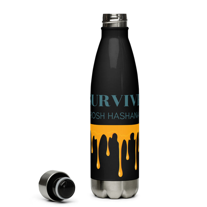 I Survived Rosh HaShana Jewish pride stainless steel water bottle in Black - front view