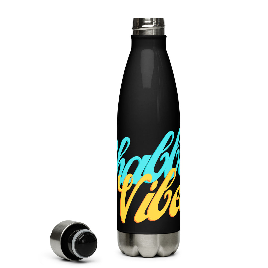 Shabbat Vibes Jewish pride stainless steel water bottle in Black - front view