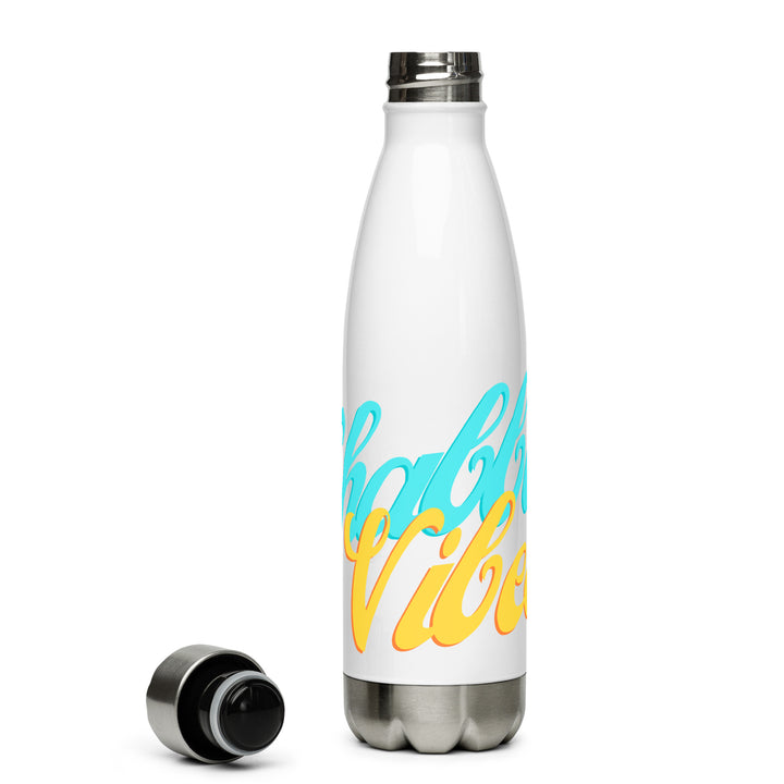 Shabbat Vibes Jewish pride stainless steel water bottle in White - flat lay