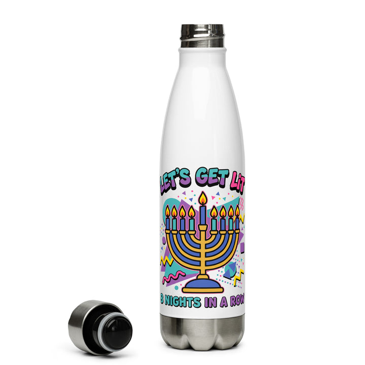 Lets Get Lit 90s Jewish pride stainless steel water bottle - front view