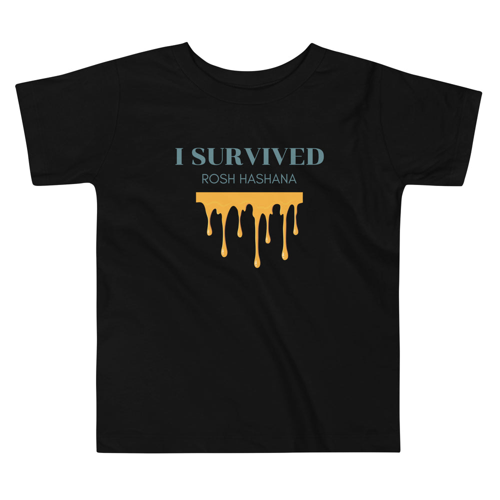 I Survived Rosh HaShana Jewish pride kids short sleeve tee in Black - back view