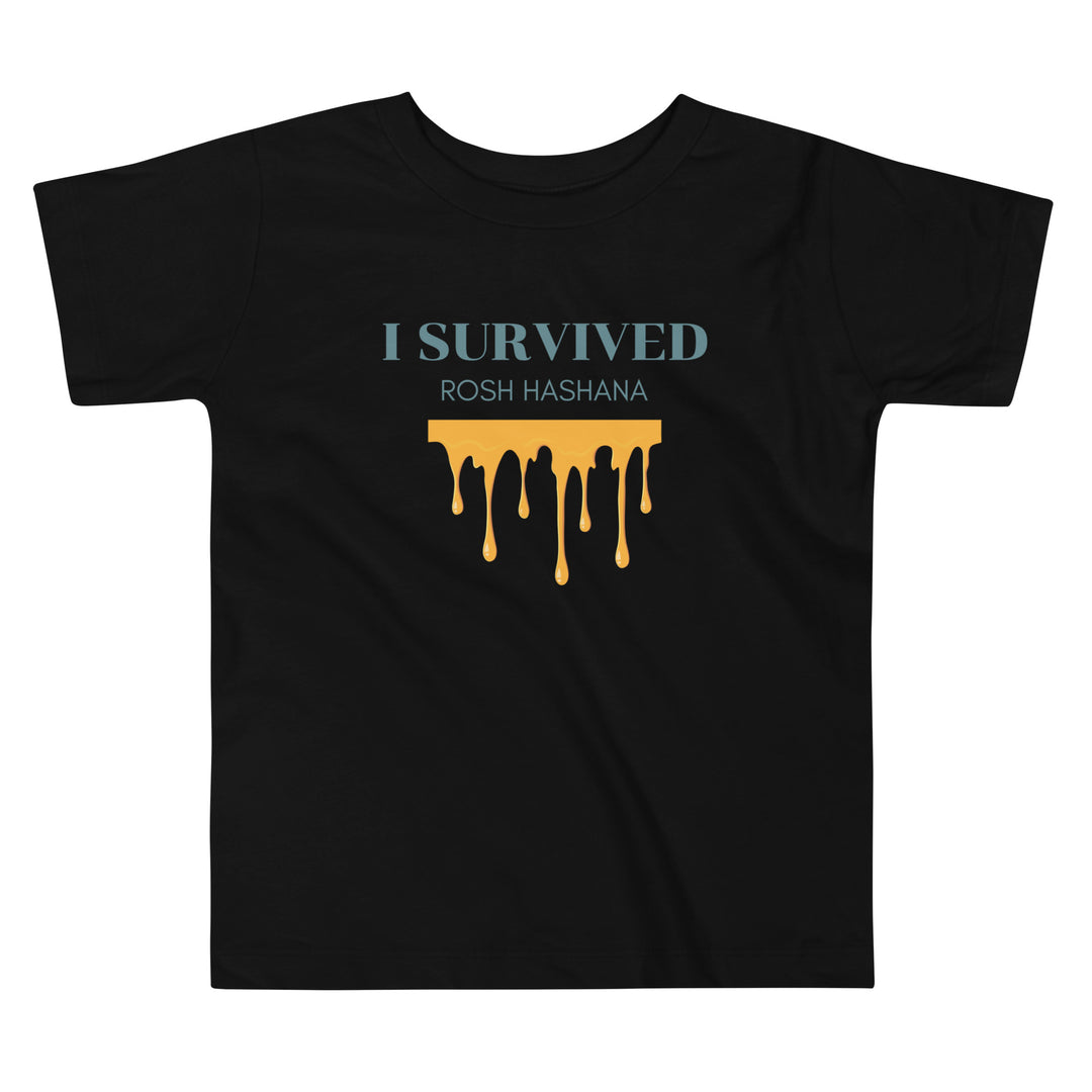 I Survived Rosh HaShana Jewish pride kids short sleeve tee in Black - back view