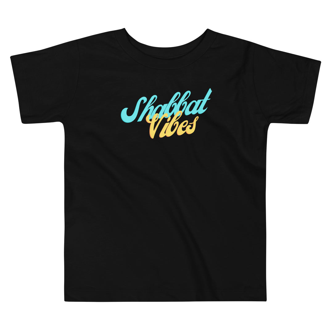 Shabbat Vibes Jewish pride kids short sleeve tee in Black - front view
