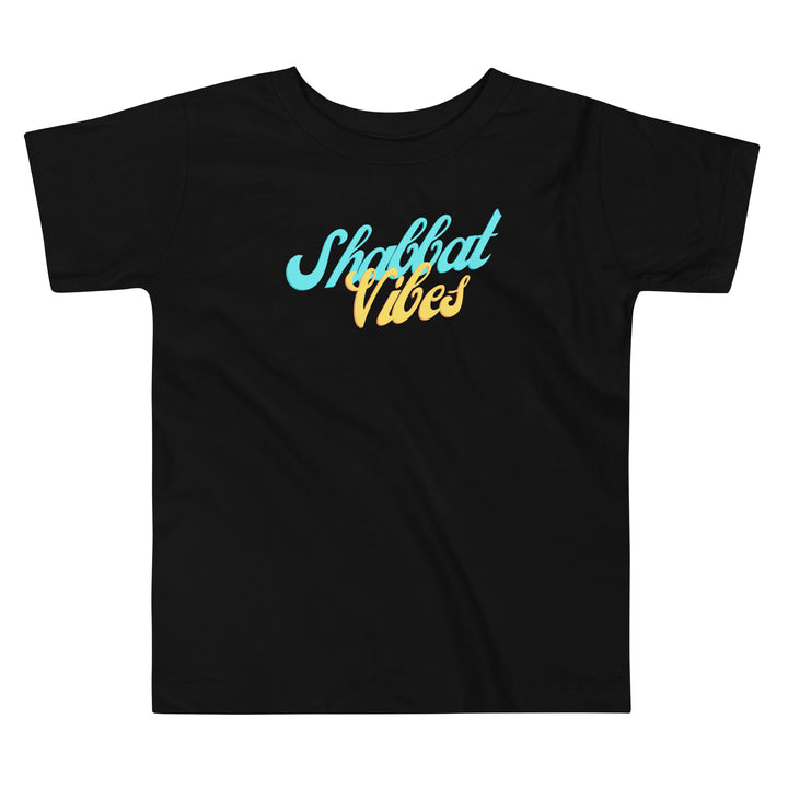Shabbat Vibes Jewish pride kids short sleeve tee in Black - front view