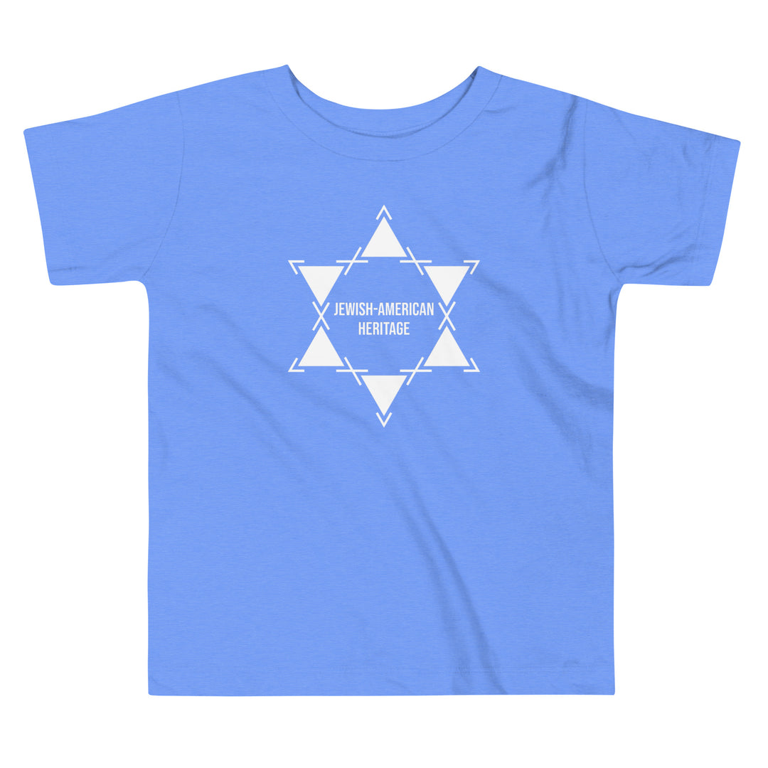 Jewish American Heritage Jewish pride kids short sleeve tee in Heather Columbia Blue - back view