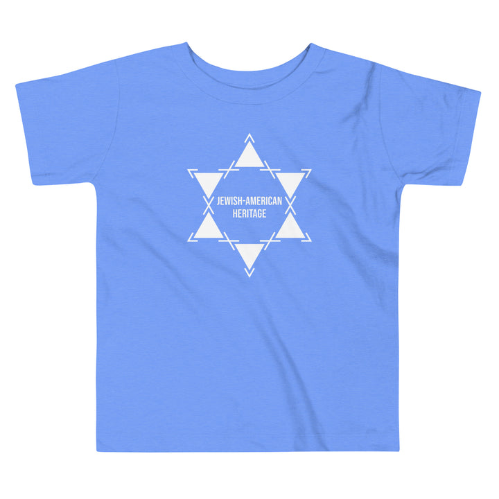 Jewish American Heritage Jewish pride kids short sleeve tee in Heather Columbia Blue - back view