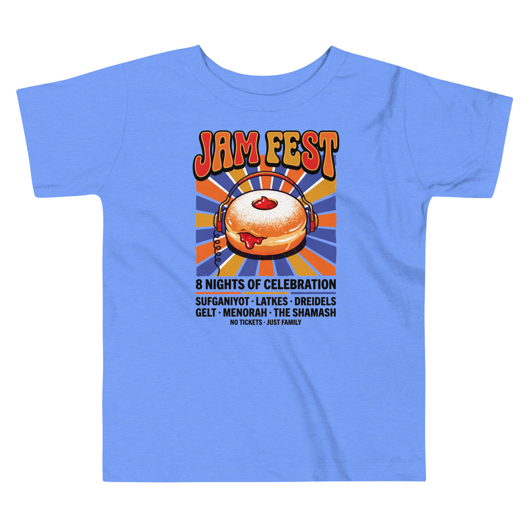 Jam Fest 8 Nights Jewish pride kids short sleeve tee in Heather Columbia Blue - back view