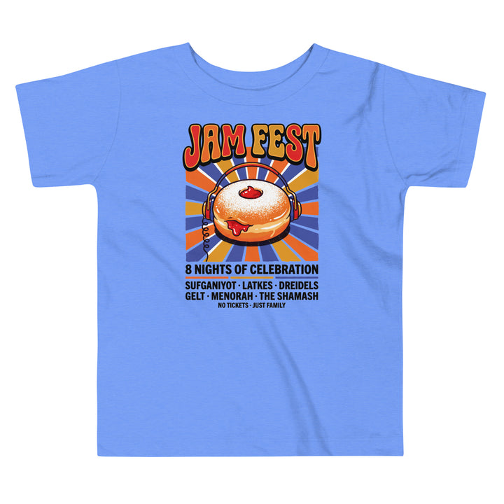 Jam Fest 8 Nights Jewish pride kids short sleeve tee in Heather Columbia Blue - back view