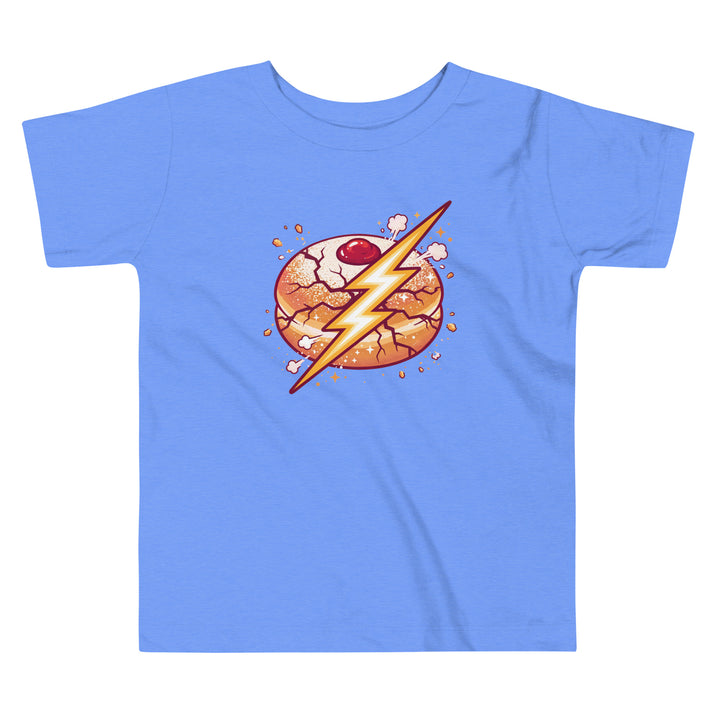 Sufganiyah Lightning Jewish pride kids short sleeve tee in Heather Columbia Blue - front view