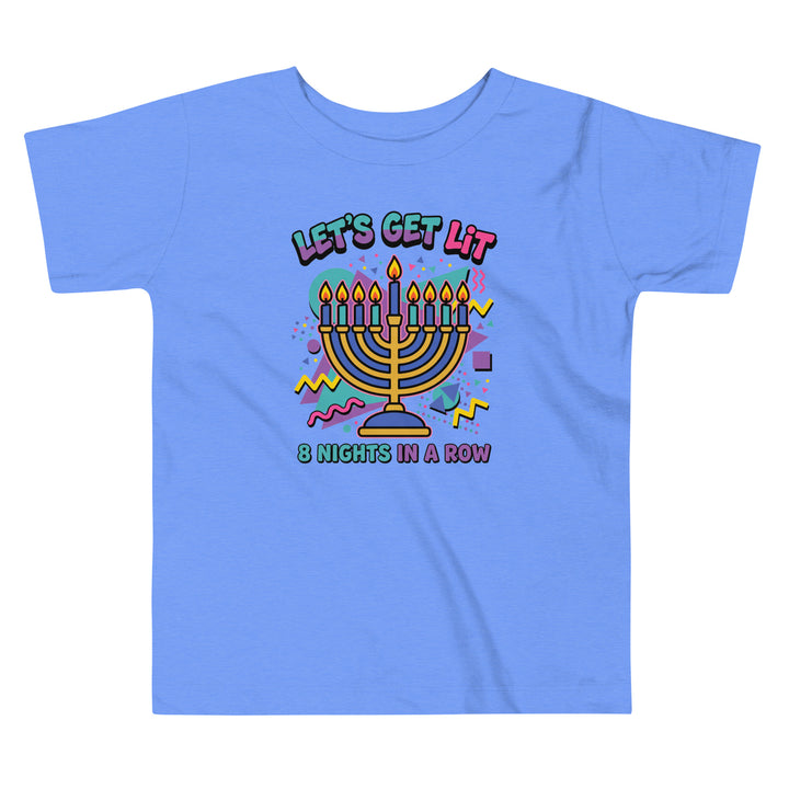 Lets Get Lit 90s Jewish pride kids short sleeve tee in Heather Columbia Blue - front view