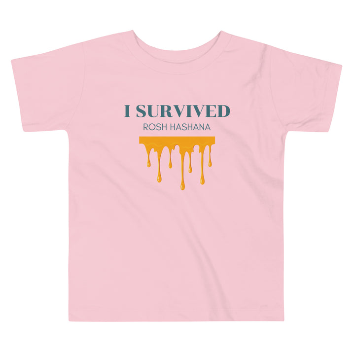 I Survived Rosh HaShana Jewish pride kids short sleeve tee in Pink - detail view