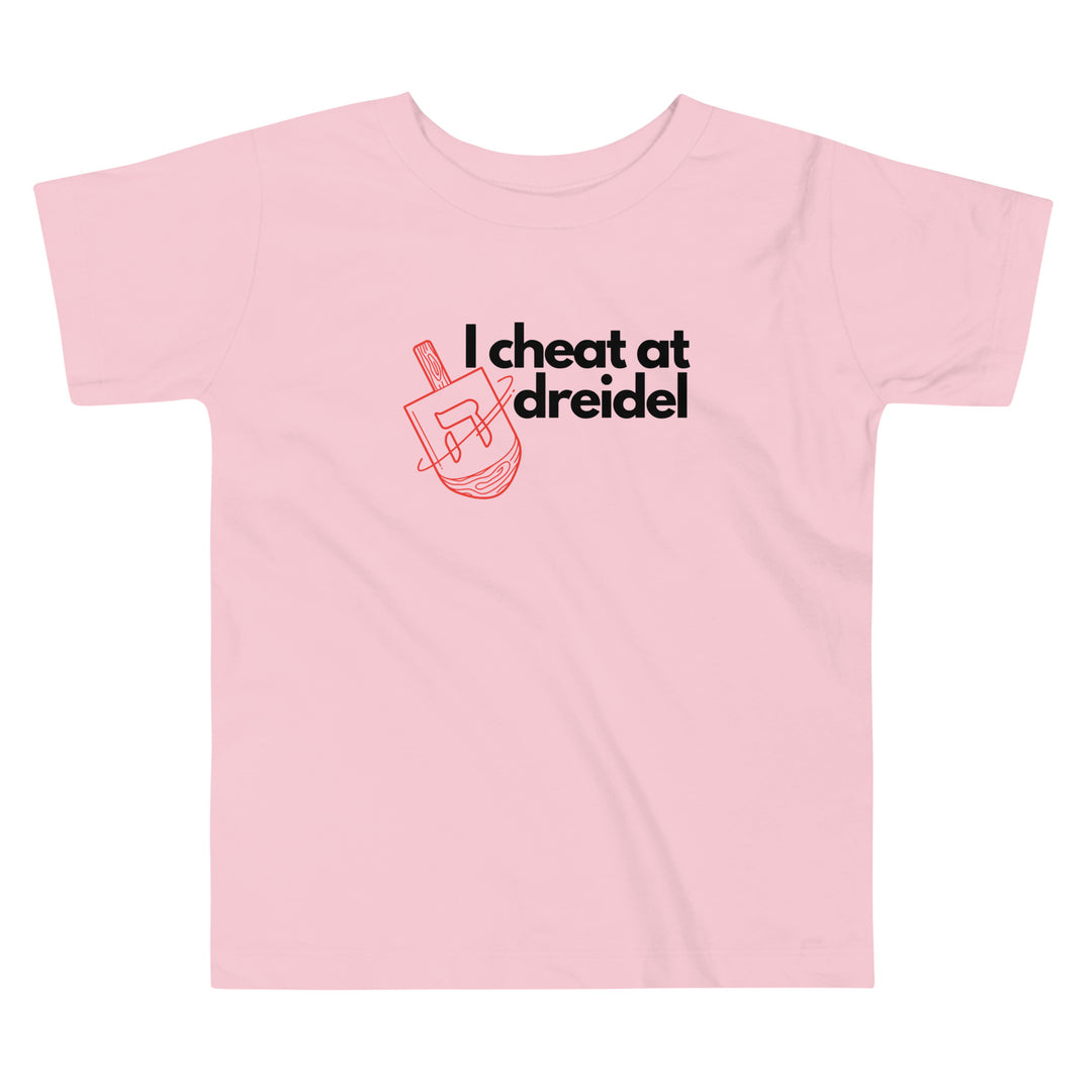 I Cheat At Dreidel Jewish pride kids short sleeve tee in Pink - back view