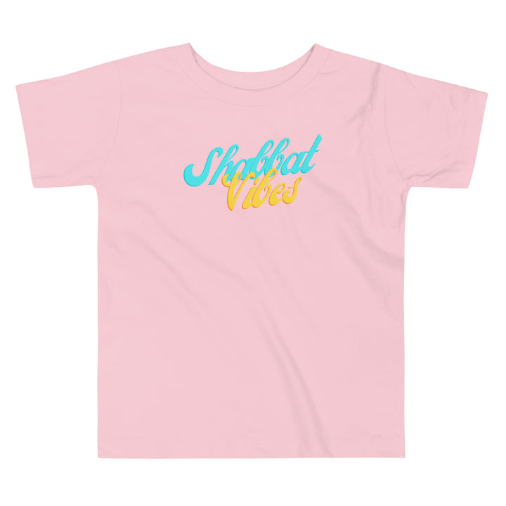 Shabbat Vibes Jewish pride kids short sleeve tee in Pink - back view