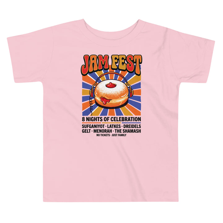 Jam Fest 8 Nights Jewish pride kids short sleeve tee in Pink - front view