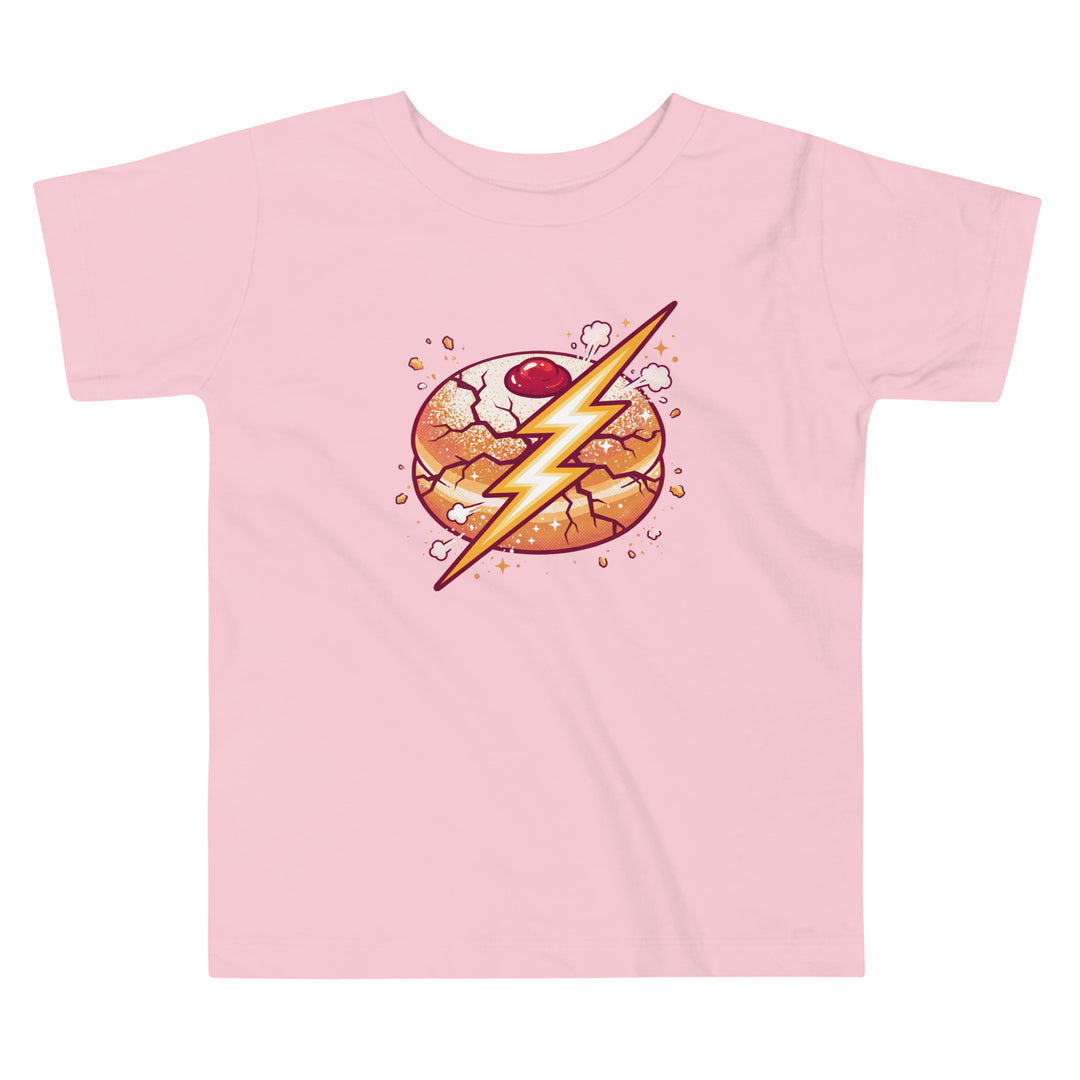 Sufganiyah Lightning Jewish pride kids short sleeve tee in Pink - back view