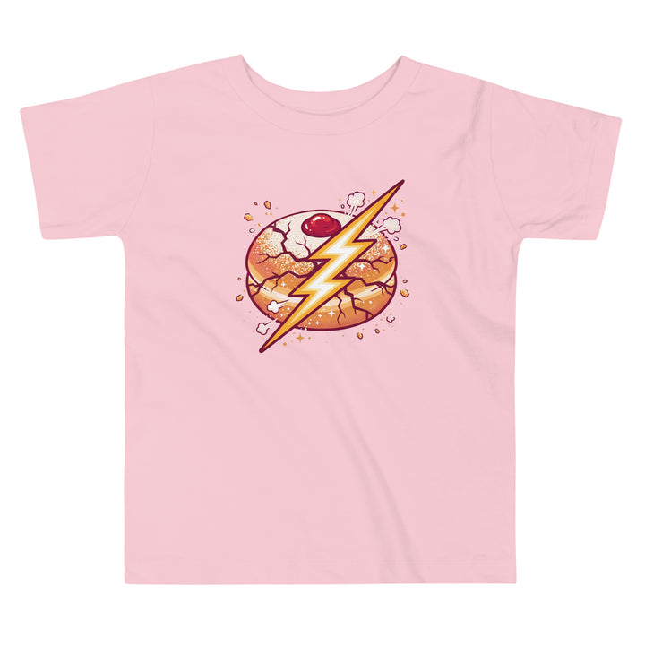 Sufganiyah Lightning Jewish pride kids short sleeve tee in Pink - back view