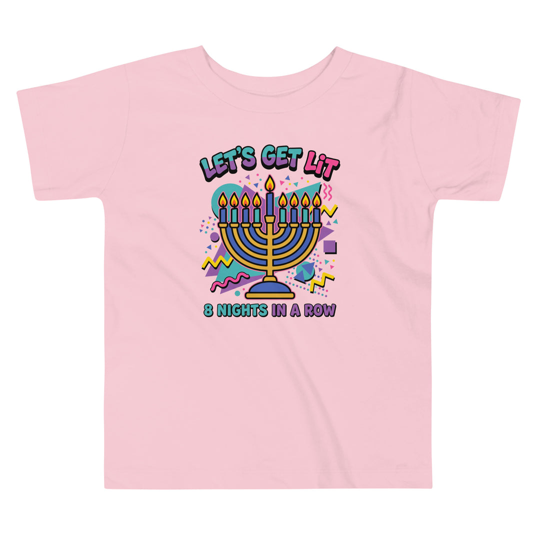 Lets Get Lit 90s Jewish pride kids short sleeve tee in Pink - back view