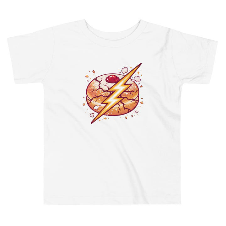 Sufganiyah Lightning Jewish pride kids short sleeve tee in White - detail view