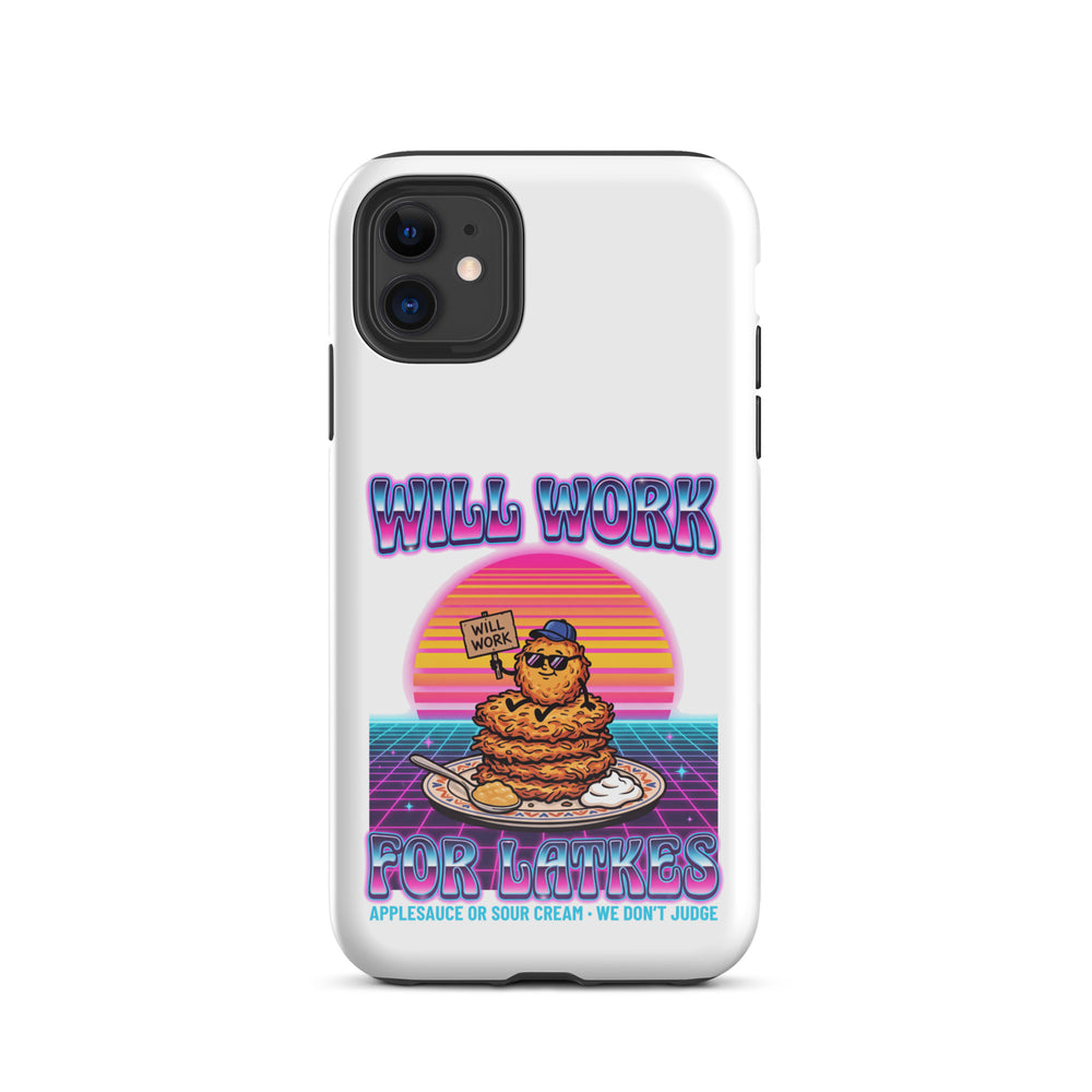 Will Work for Latkes 80s Jewish pride tough phone case for iPhone 11, glossy finish - front view