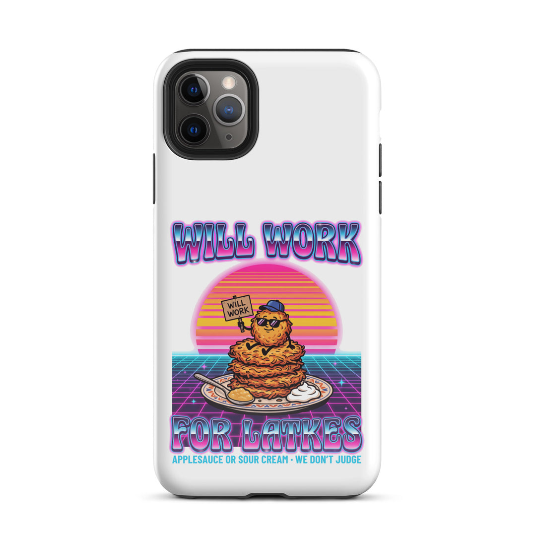 Will Work for Latkes 80s Jewish pride tough phone case for iPhone 11 Pro Max, glossy finish - front view