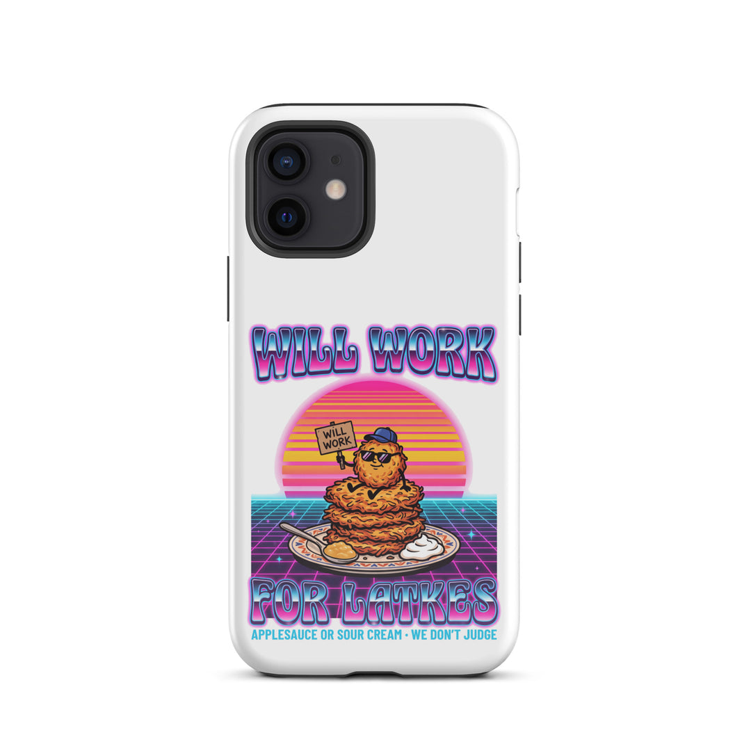 Will Work for Latkes 80s Jewish pride tough phone case for iPhone 12, glossy finish - front view