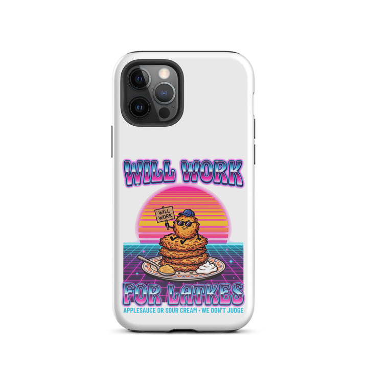 Will Work for Latkes 80s Jewish pride tough phone case for iPhone 12 Pro, glossy finish - front view