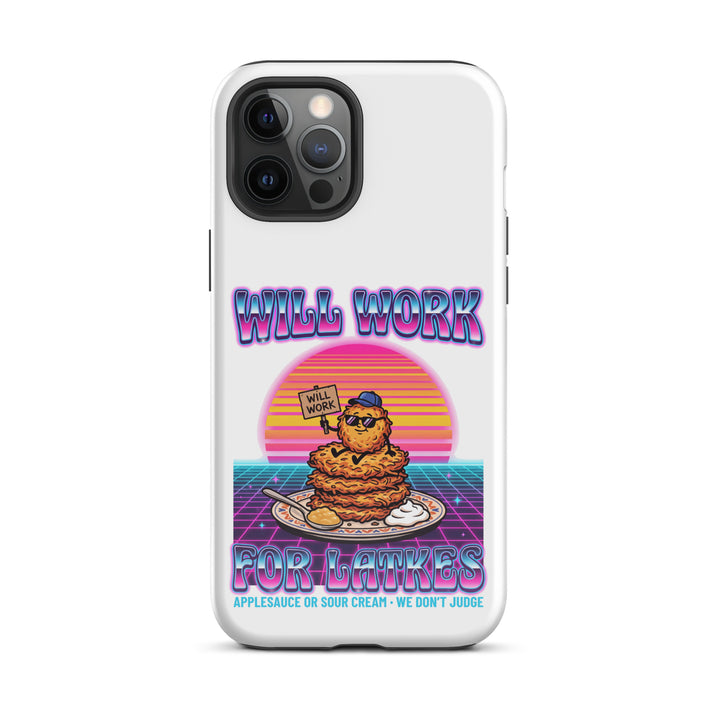 Will Work for Latkes 80s Jewish pride tough phone case for iPhone 12 Pro Max, glossy finish - front view