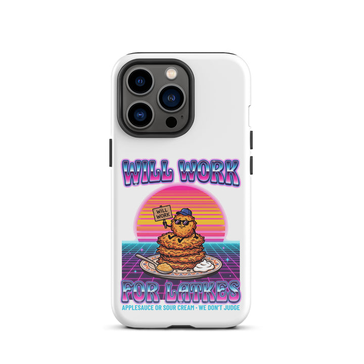 Will Work for Latkes 80s Jewish pride tough phone case for iPhone 13 Pro, glossy finish - front view